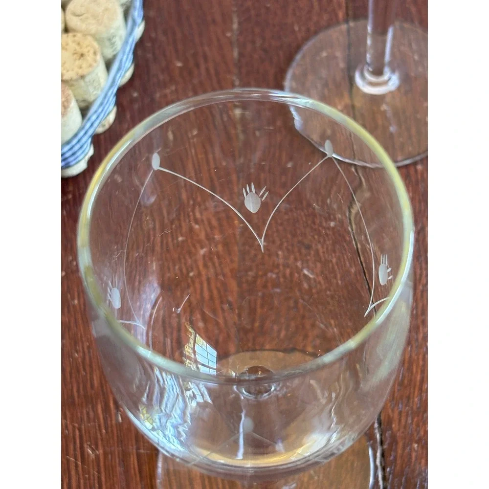 Vintage Etched Clear Glass Wine Goblets Set of‎ 4 Floral Wheat Pattern 7 Inch